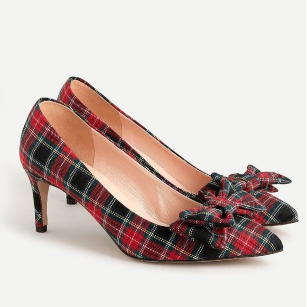 J Crew Colette Bow Pumps Tartan Plaid Heels size 9